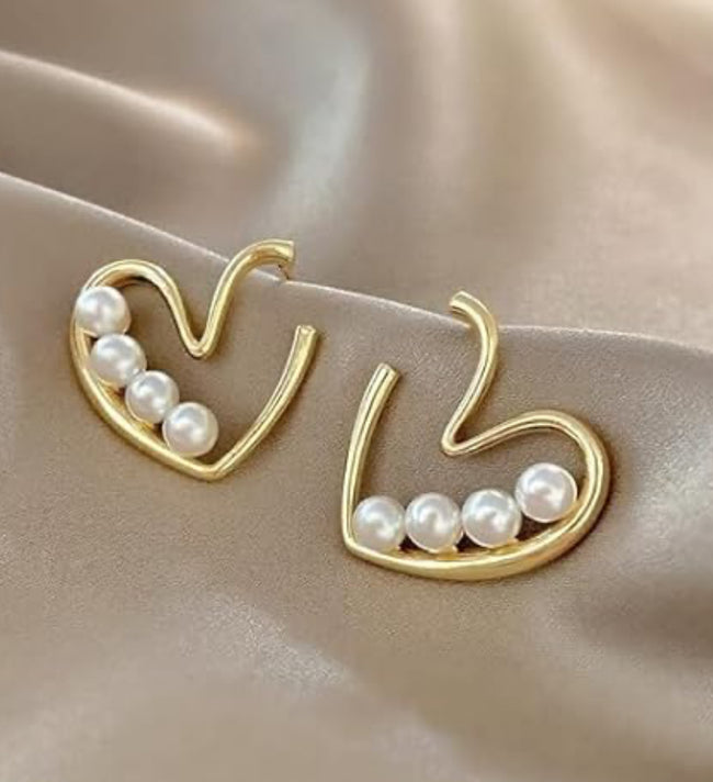Korean-style Heart Hoop Pearl Earrings
