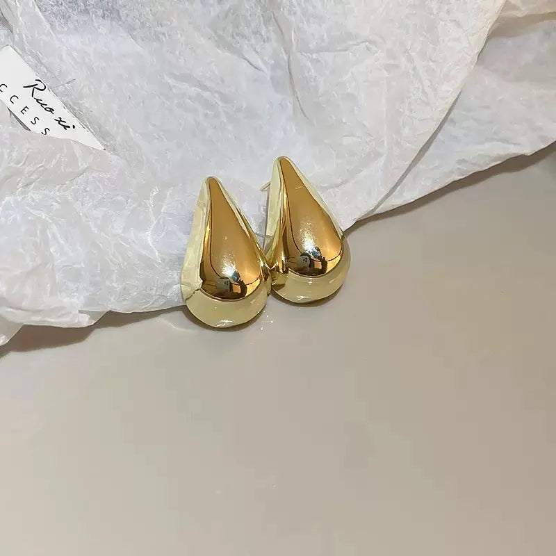 Gold Dome Teardrop Stud Earrings