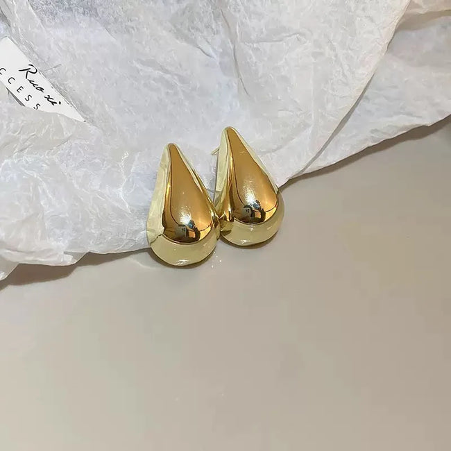 Gold Dome Teardrop Stud Earrings