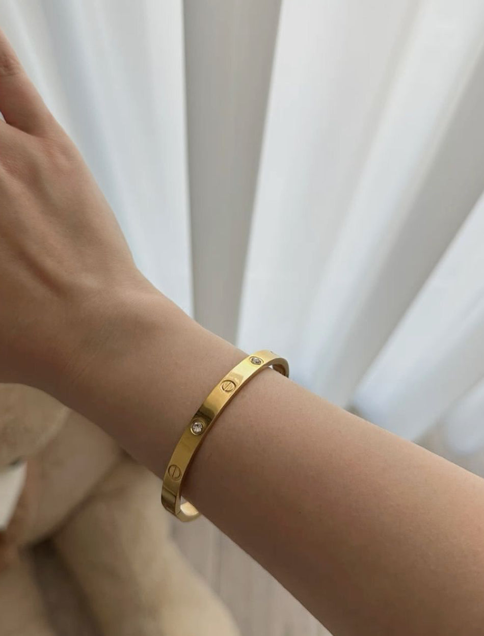 Inspired Luxury Screw Bangle with Crystals - Gold Plated Bracelet"