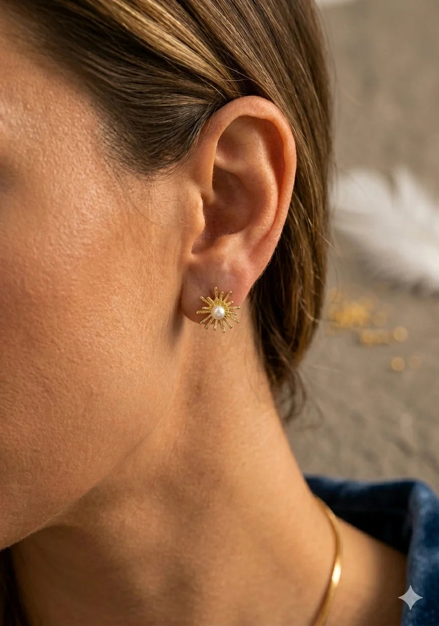 Pearl Sunburst Stud Earrings
