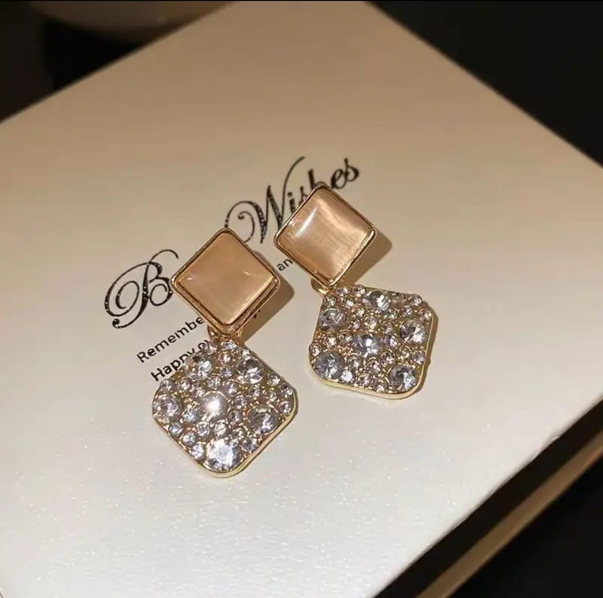 Opal and Crystal Geometric Drop Earrings