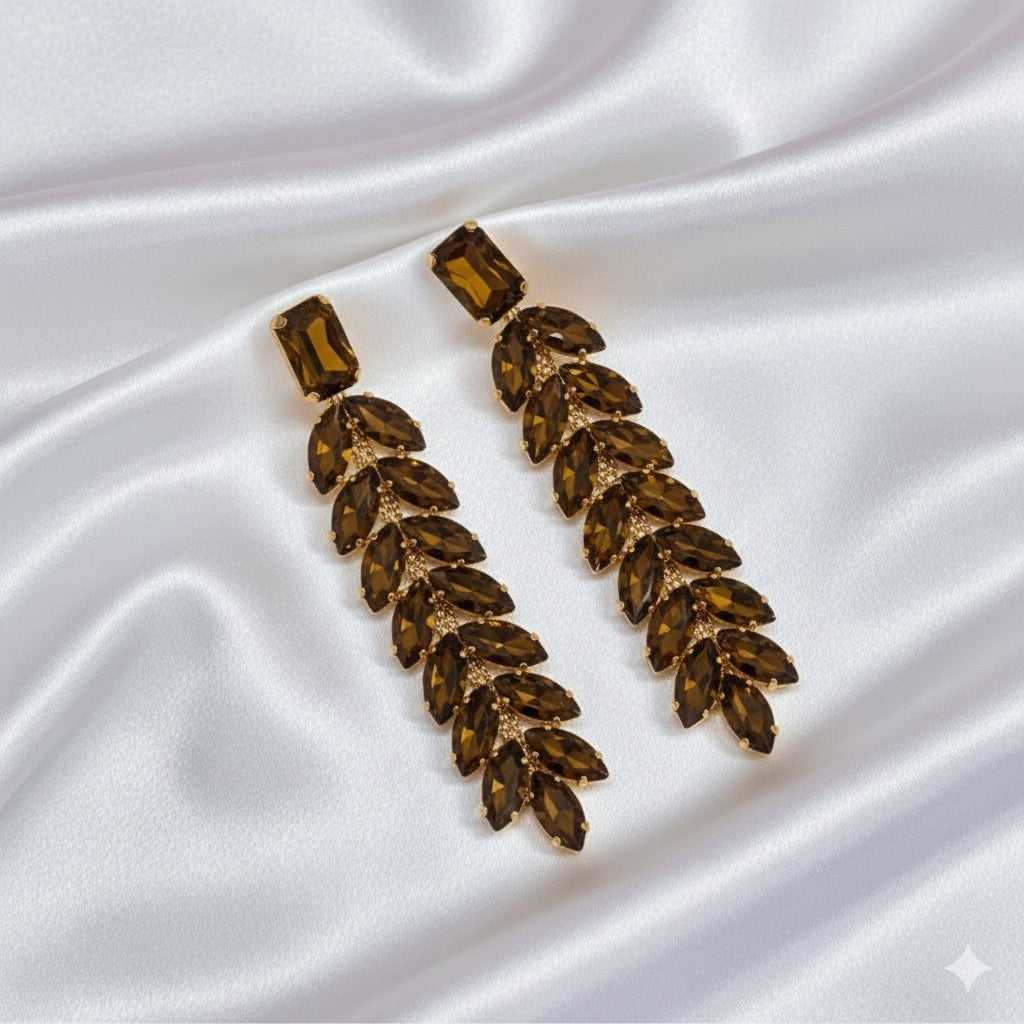 Ruby gold Crystal Leaf Statement Drop Earrings