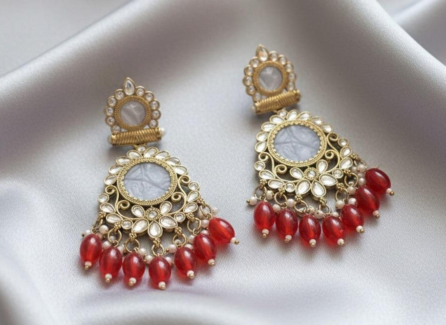 Pearl Chandbali - Red