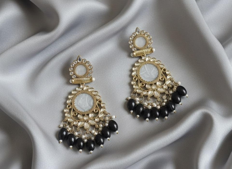 Pearl Chandbali - Black
