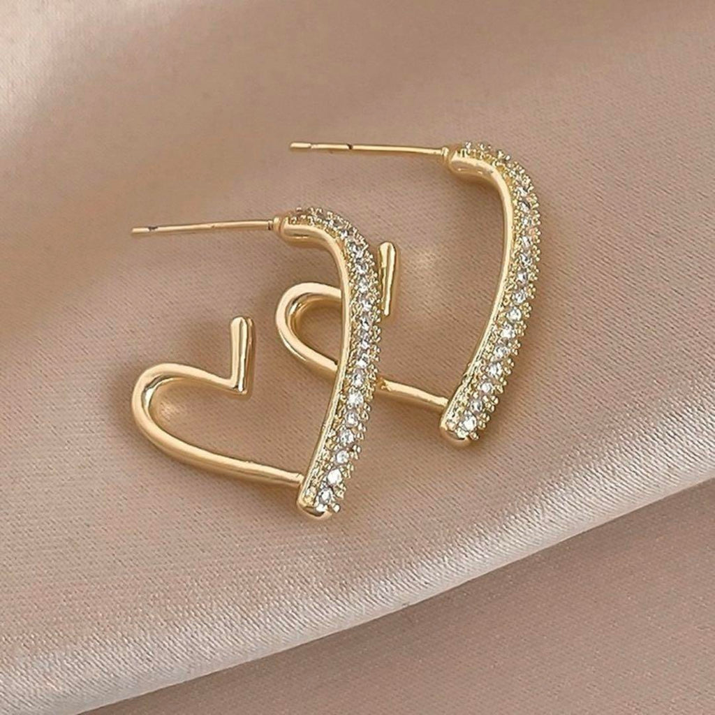 Pave Crystal Heart Hoops