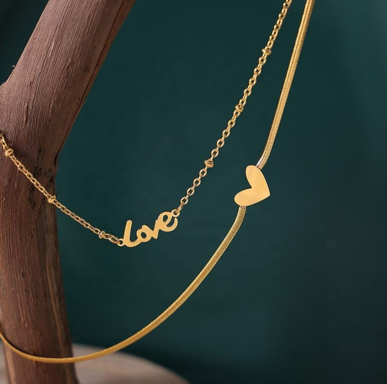 Double-Layered Heart Love Script Anklet