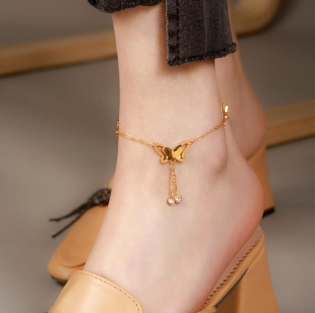 Butterfly and Star Charm Anklet