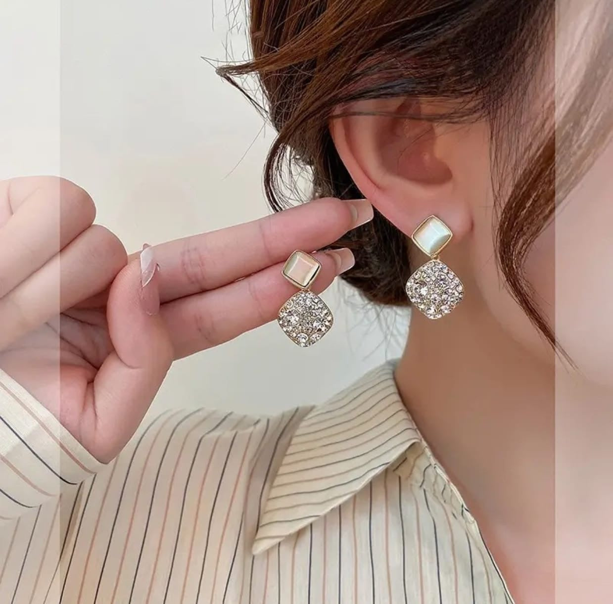 Opal and Crystal Geometric Drop Earrings