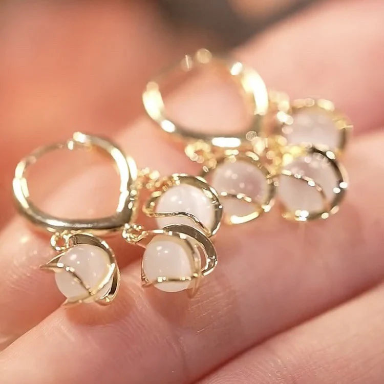 Moonstone Clover Drop Earrings