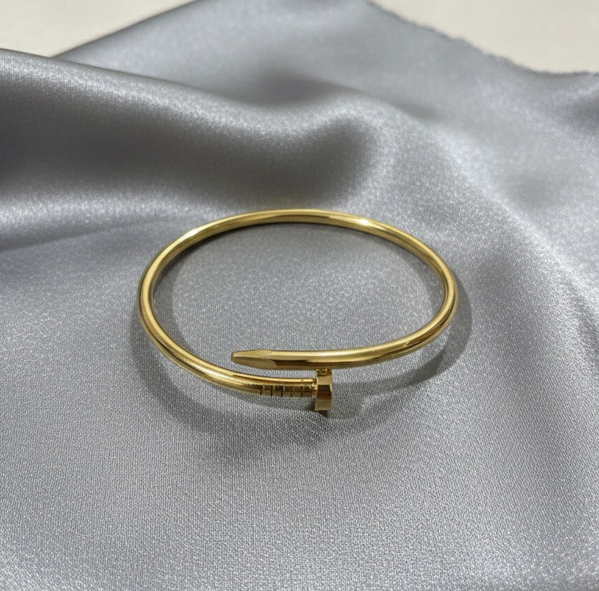 Gold-Plated Nail Bangle Bracelet | Modern Statement Cuff Jewelry