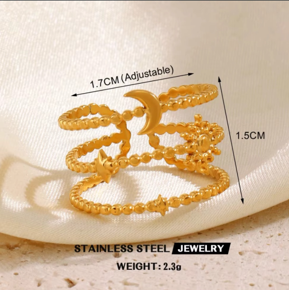 The Moon, Stars & Sun Three Layer Ring