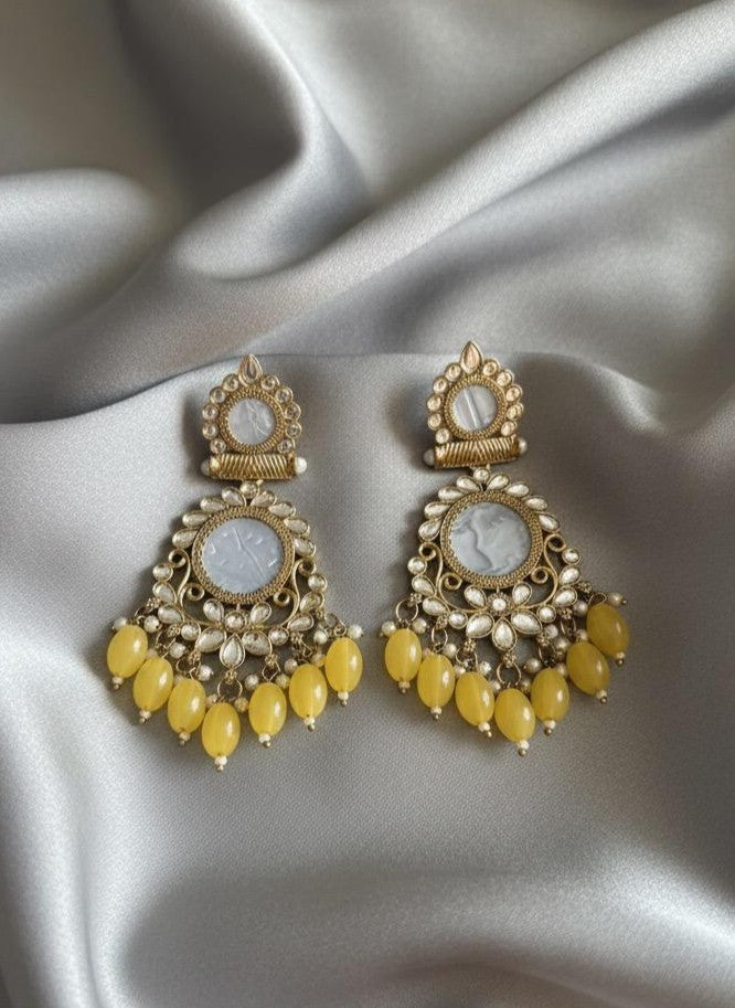 Pearl Chandbali - Yellow