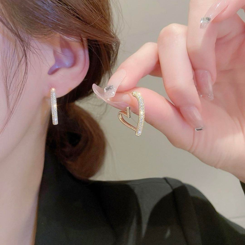 Pave Crystal Heart Hoops