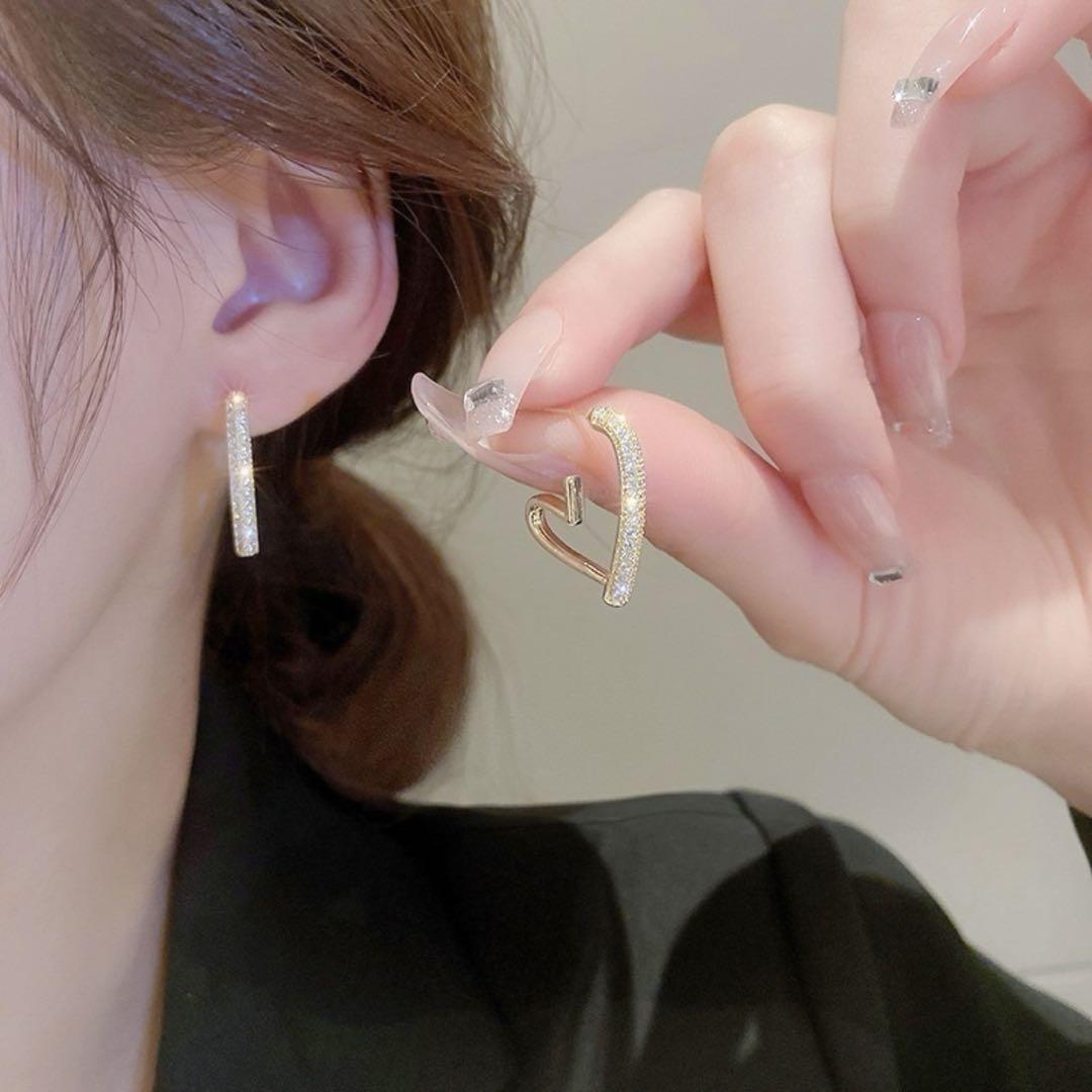 Pave Crystal Heart Hoops