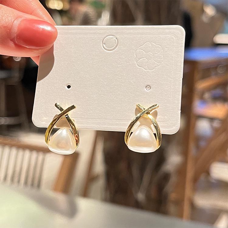 Aurora Pearl Triangle Stud Earrings