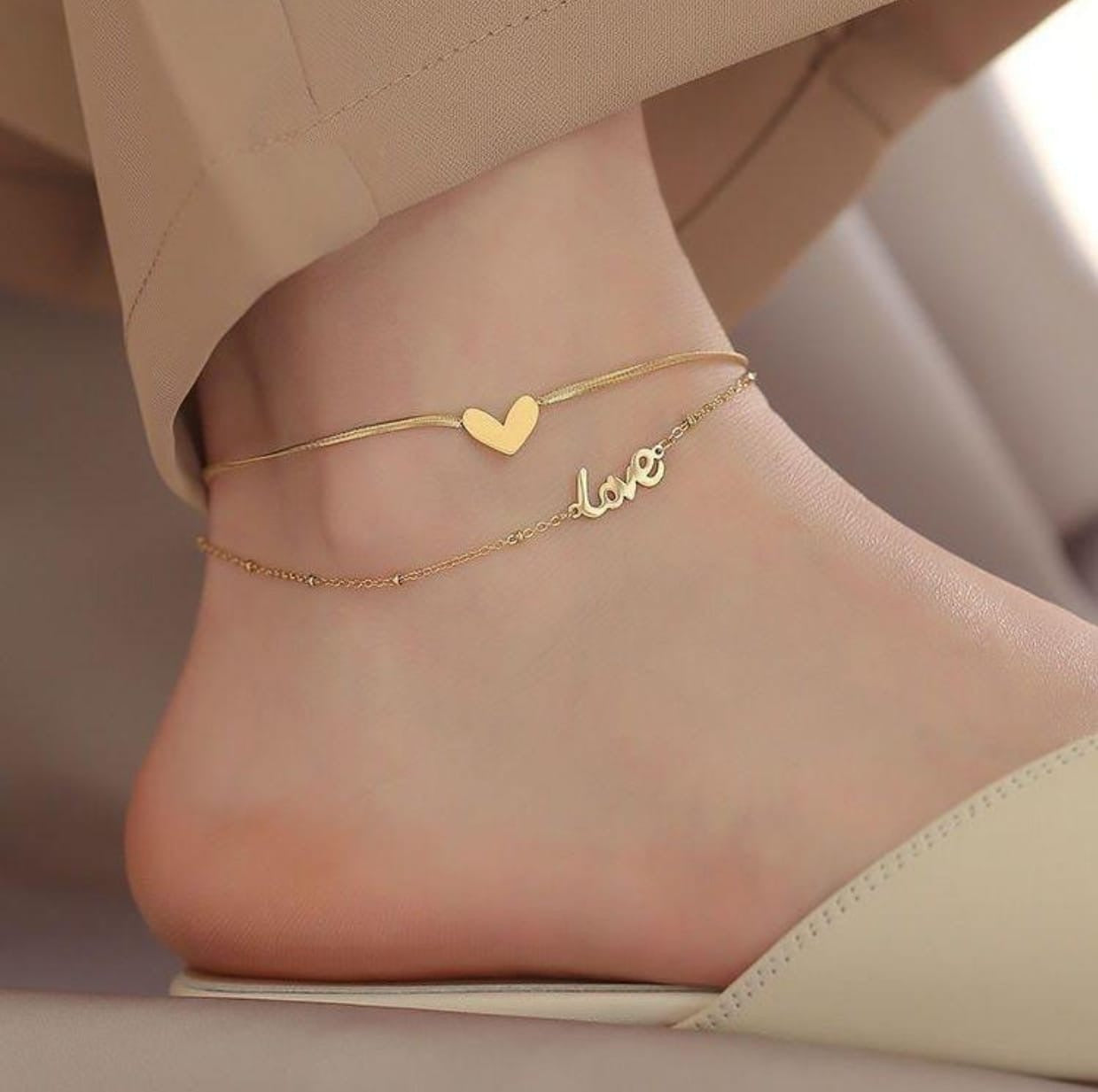 Double-Layered Heart Love Script Anklet