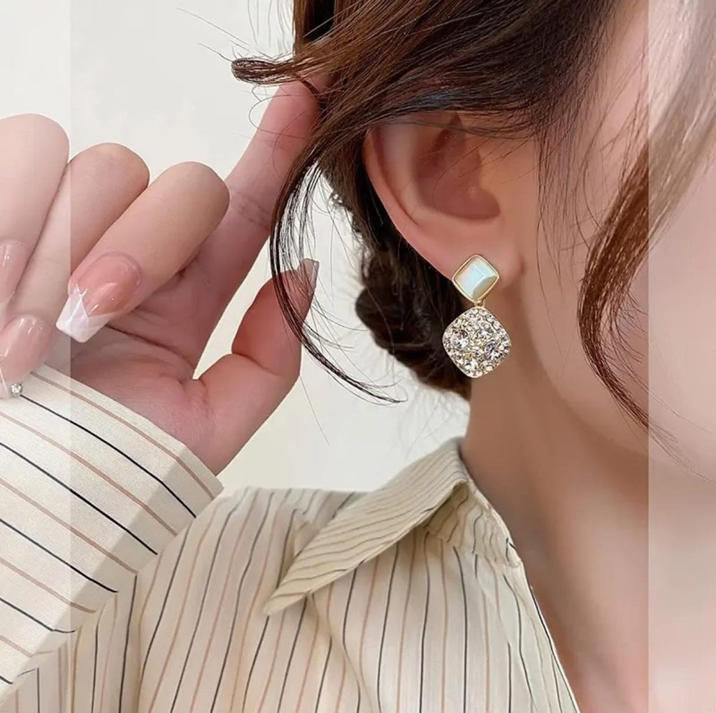 Opal and Crystal Geometric Drop Earrings