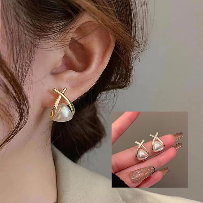 Aurora Pearl Triangle Stud Earrings