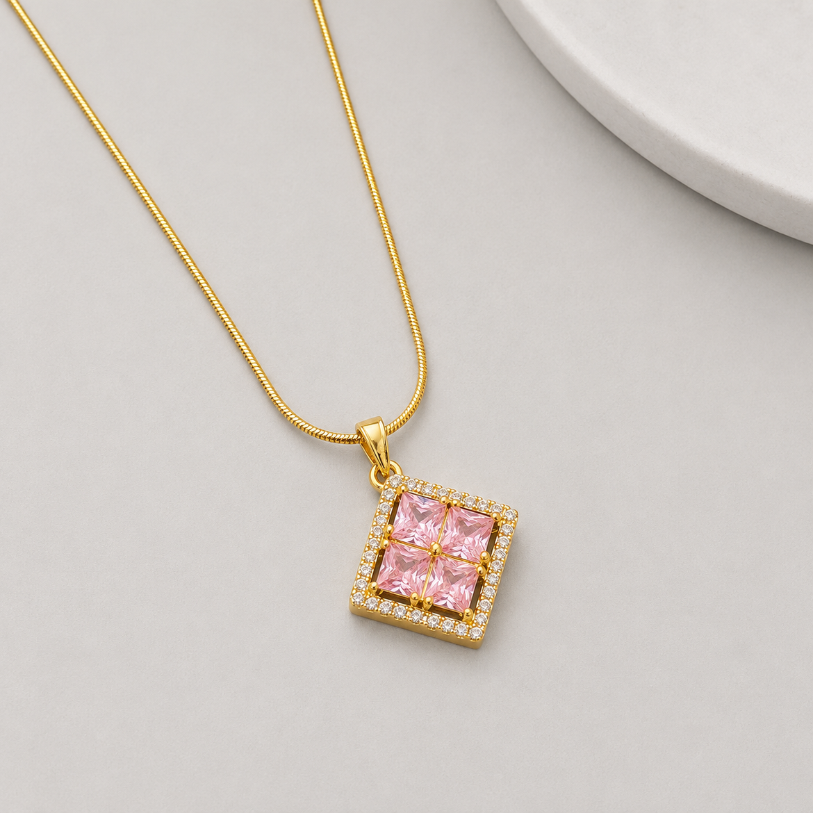 Pink Halo Square Pendant