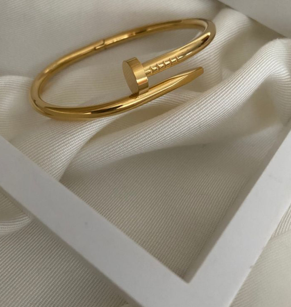 Gold-Plated Nail Bangle Bracelet | Modern Statement Cuff Jewelry