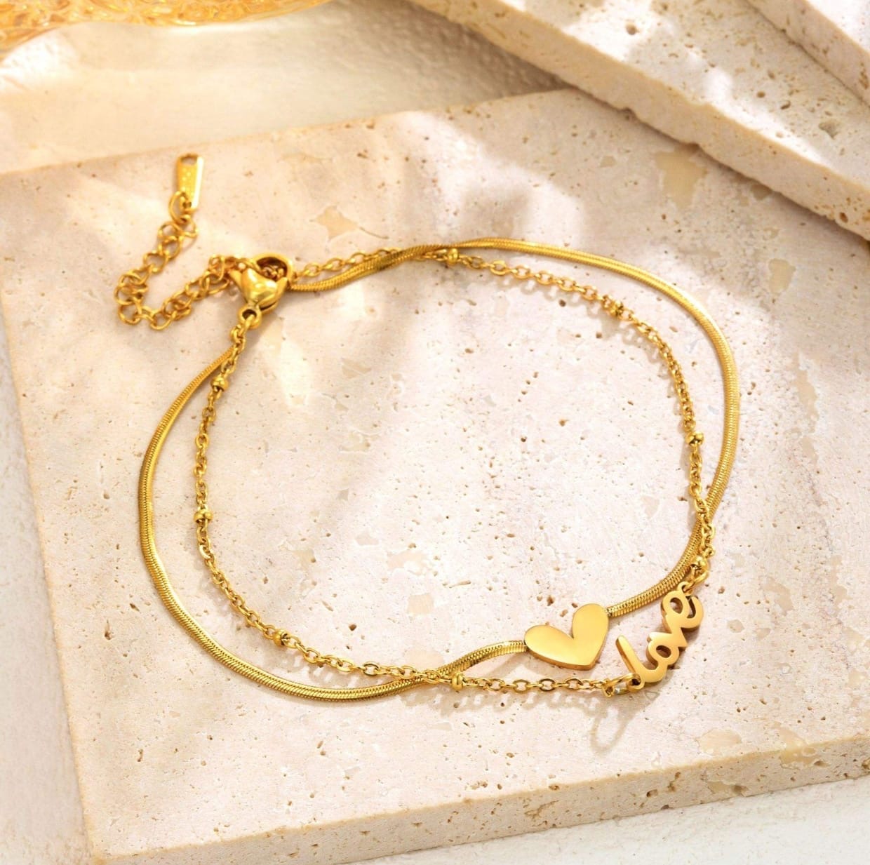 Double-Layered Heart Love Script Anklet