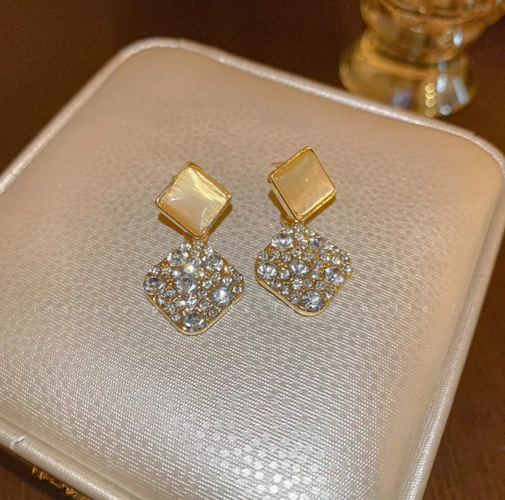 Opal and Crystal Geometric Drop Earrings