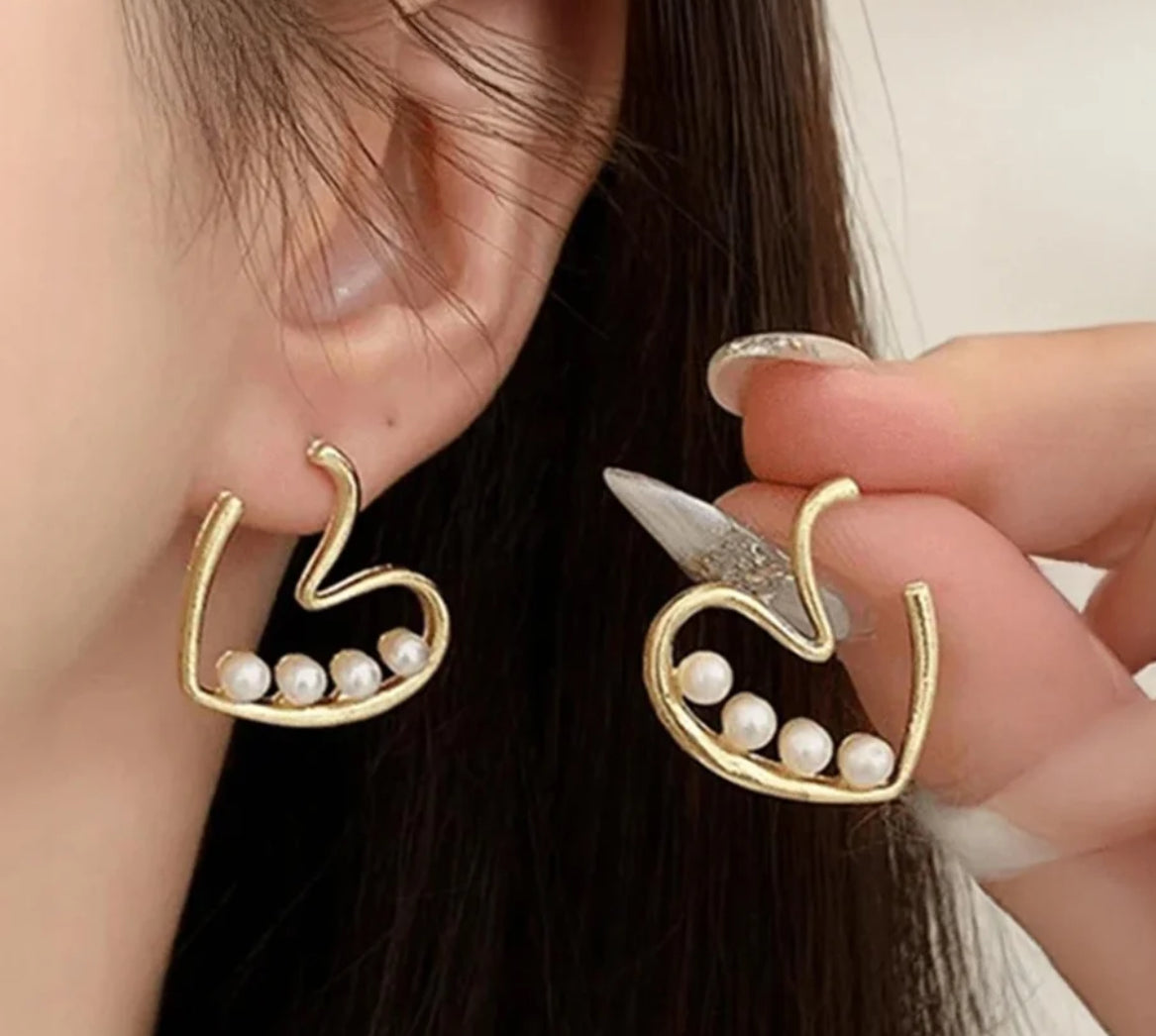 Korean-style Heart Hoop Pearl Earrings