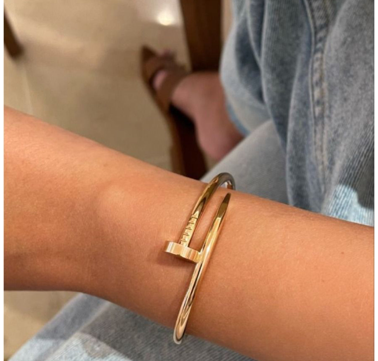 Gold-Plated Nail Bangle Bracelet | Modern Statement Cuff Jewelry