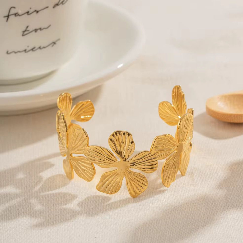 Gold Floral Cuff Bracelet