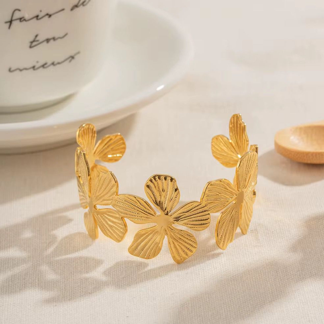 Gold Floral Cuff Bracelet