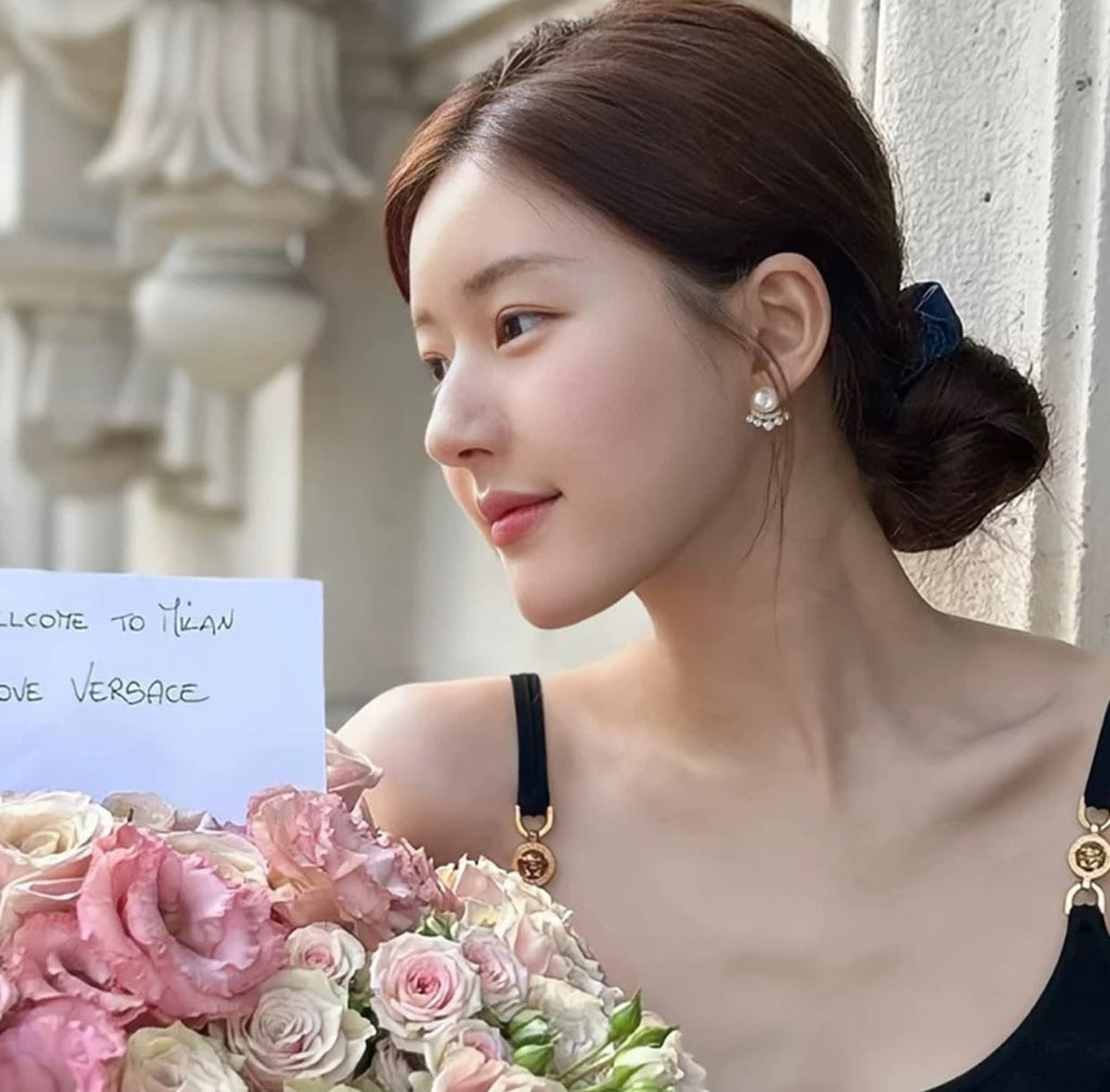 Curved Pearl Stud Earrings