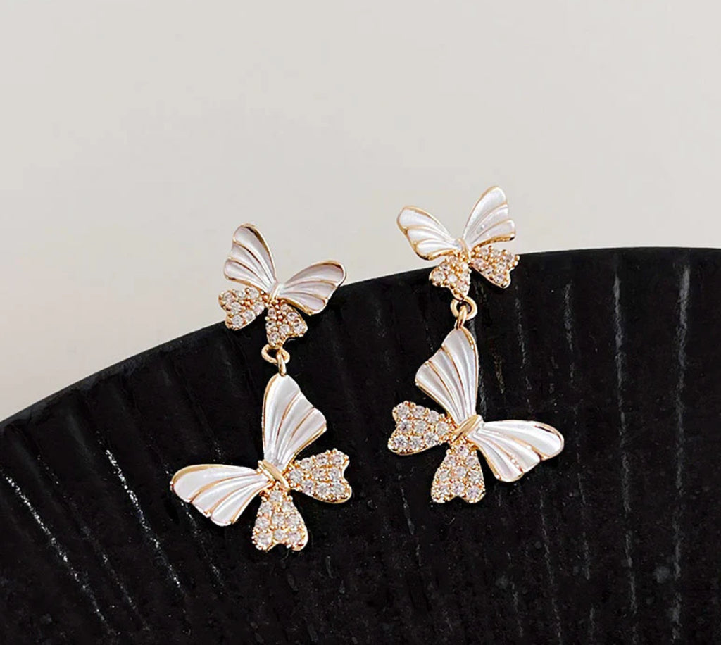 Dual Butterfly Drop Earrings