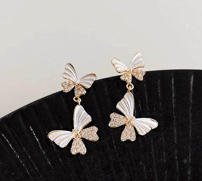 Dual Butterfly Drop Earrings
