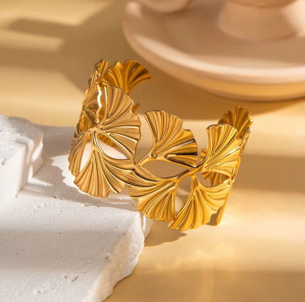 Ginkgo Leaf Cuff Bracelet