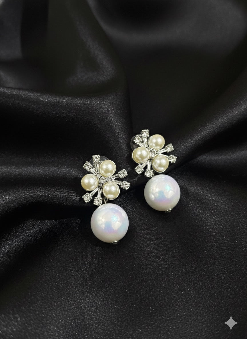 Elegant Crystal Floral Cluster and Large Pearl