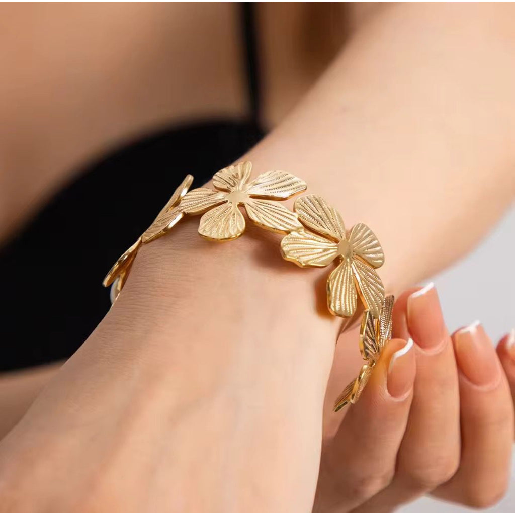 Gold Floral Cuff Bracelet