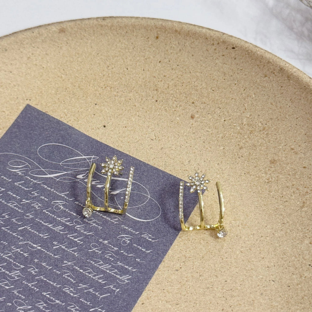 Crystal Star Ear Cuff Earrings with Drop Charm