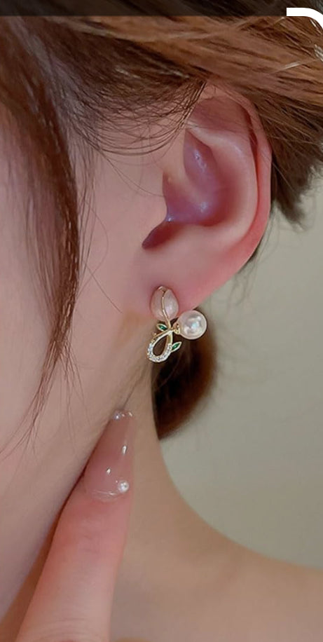Pink Tulip Pearl Stud Earrings