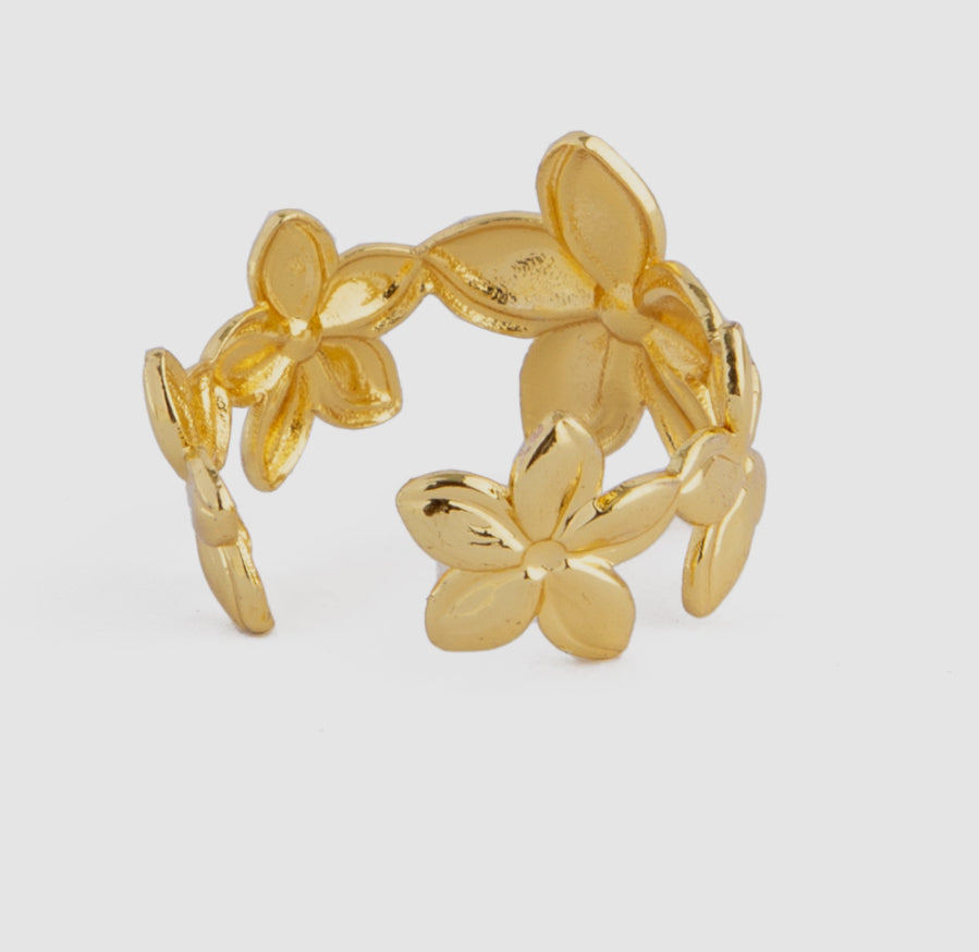 Gold Five-Petal Flower Cuff Bracelet