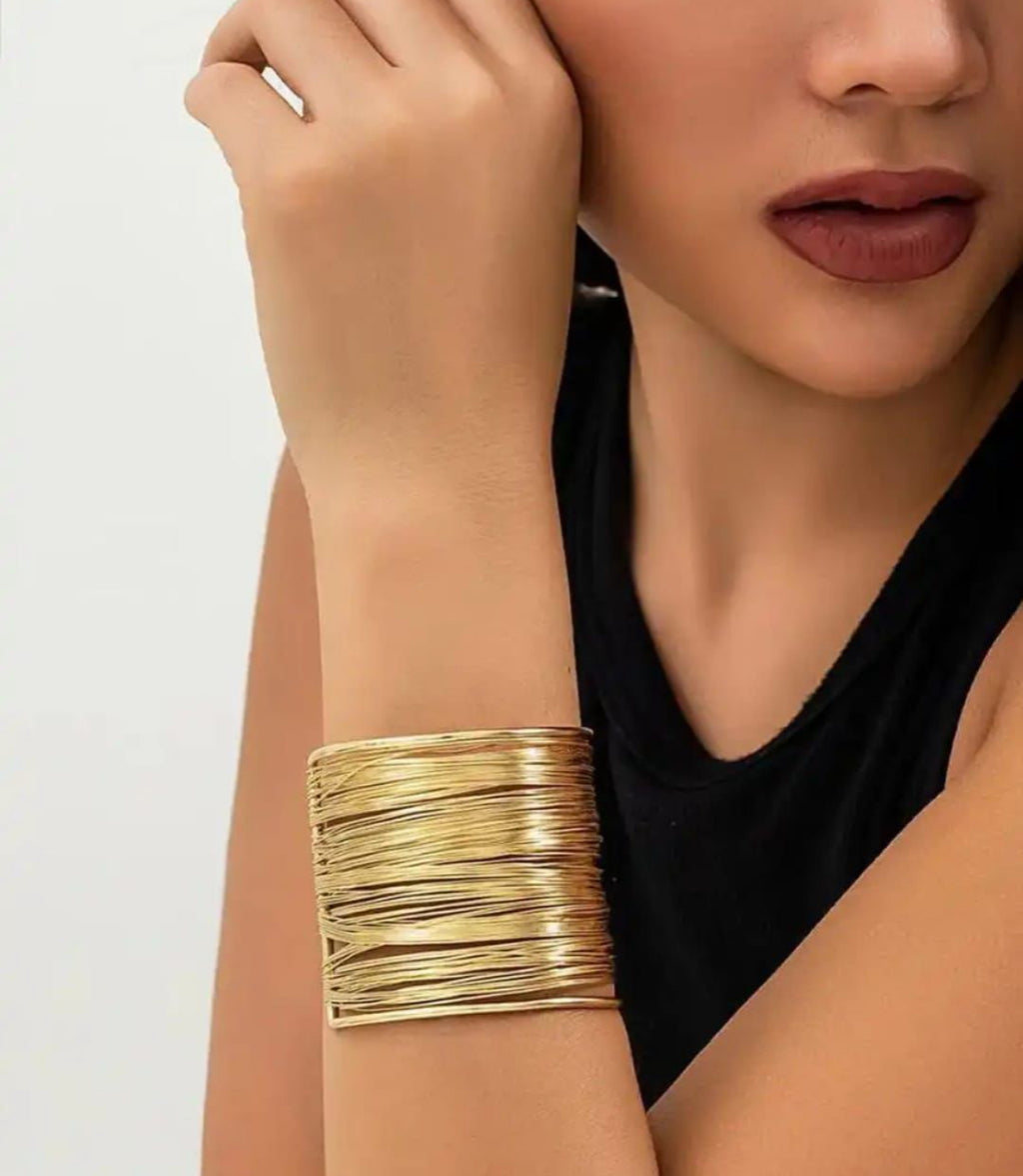 Gold Multi-Layered Wire Cuff Bracelet