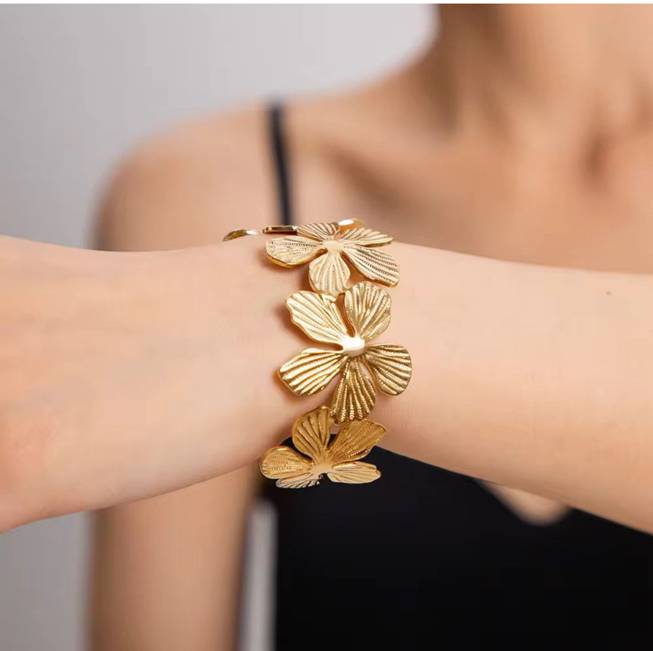 Gold Floral Cuff Bracelet
