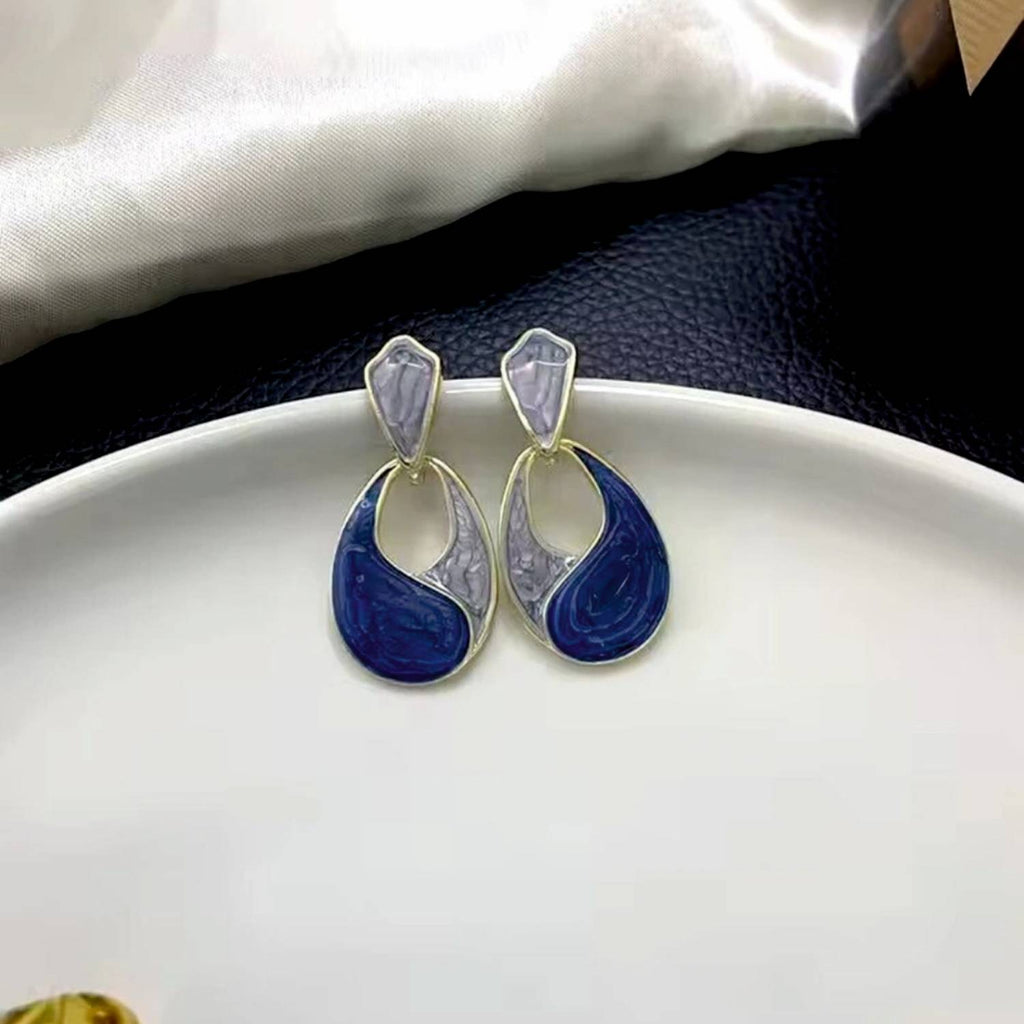 Blue lavender enamel teardrop drop earring