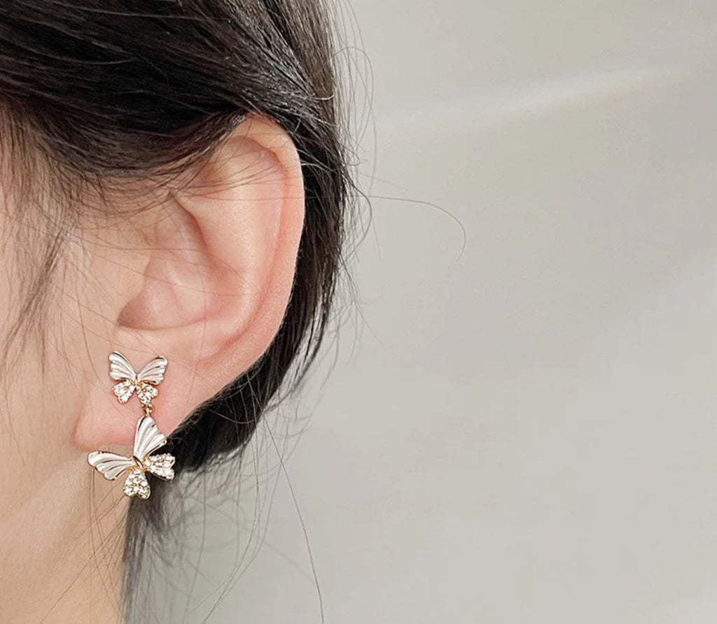 Dual Butterfly Drop Earrings