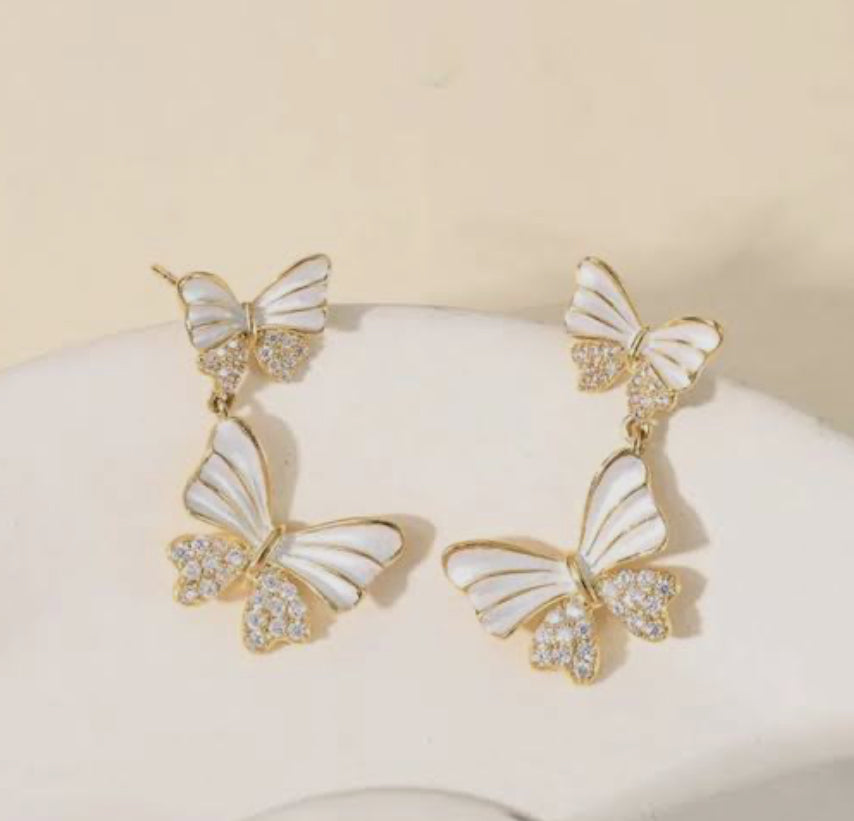 Dual Butterfly Drop Earrings