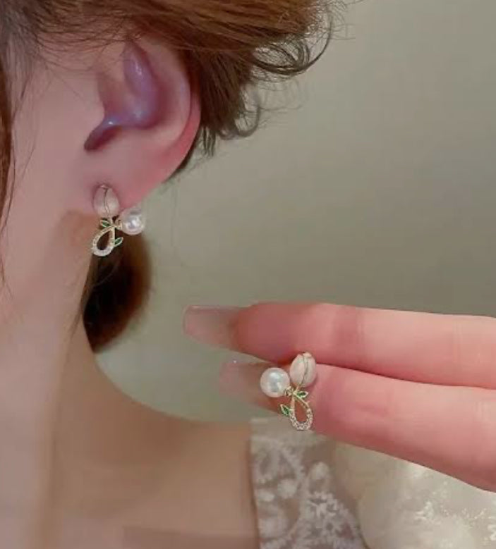 Pink Tulip Pearl Stud Earrings