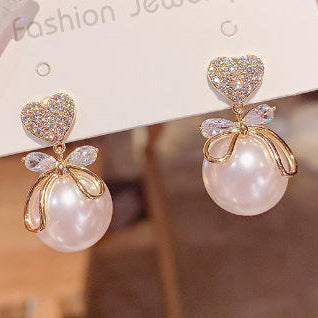 Amour Pearl Bow Drop Earrings