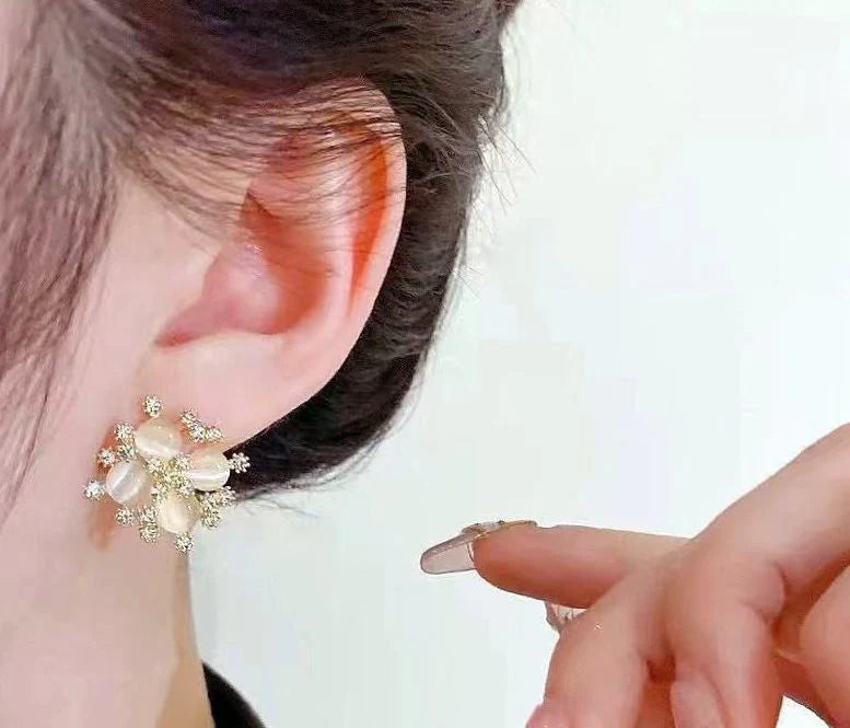 Opal Flower Crystal Cluster Stud Earrings