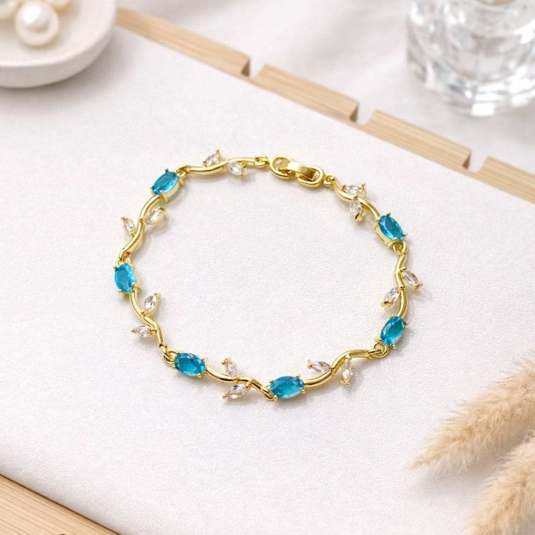 Blue Oval Stone Gold Bracelet
