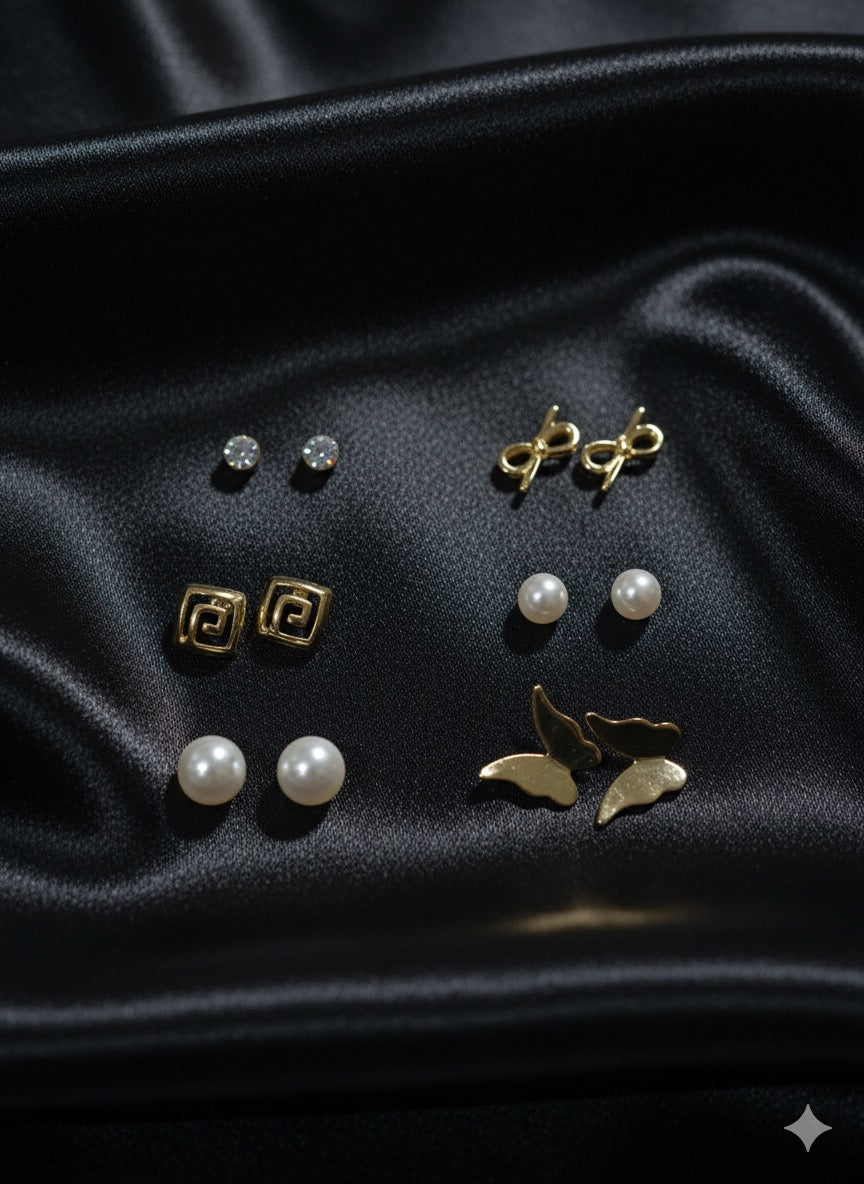 Elegant 6-Pair Stud Earring Set